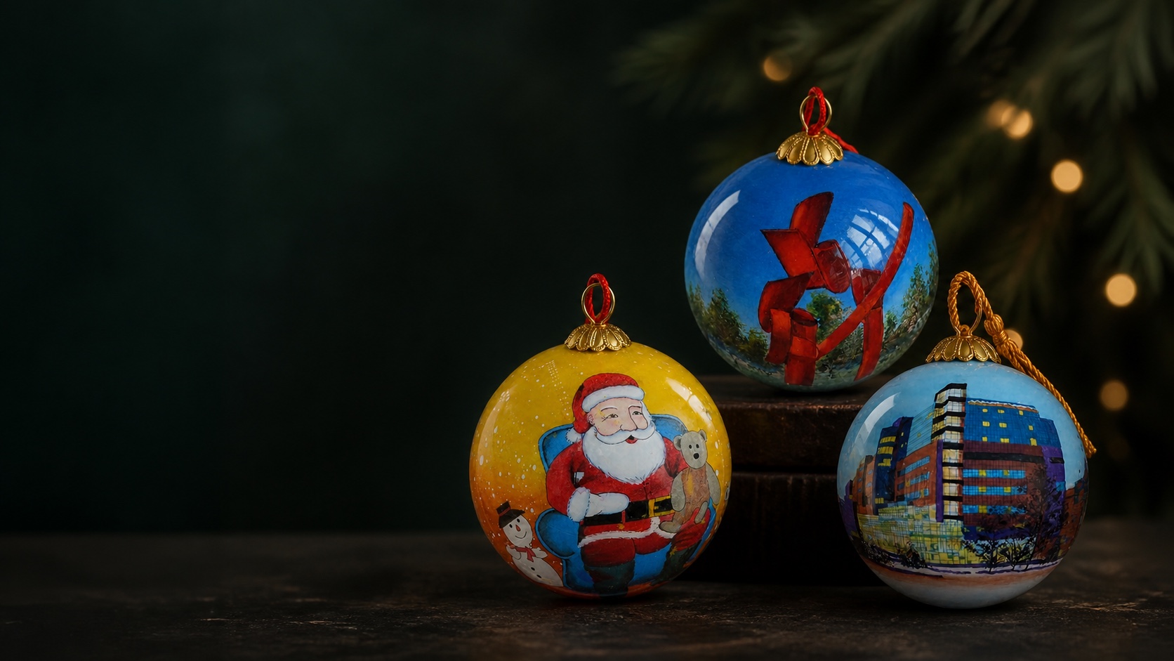 Luxury collection of artist hand-painted, inside-painted glass Christmas ornaments